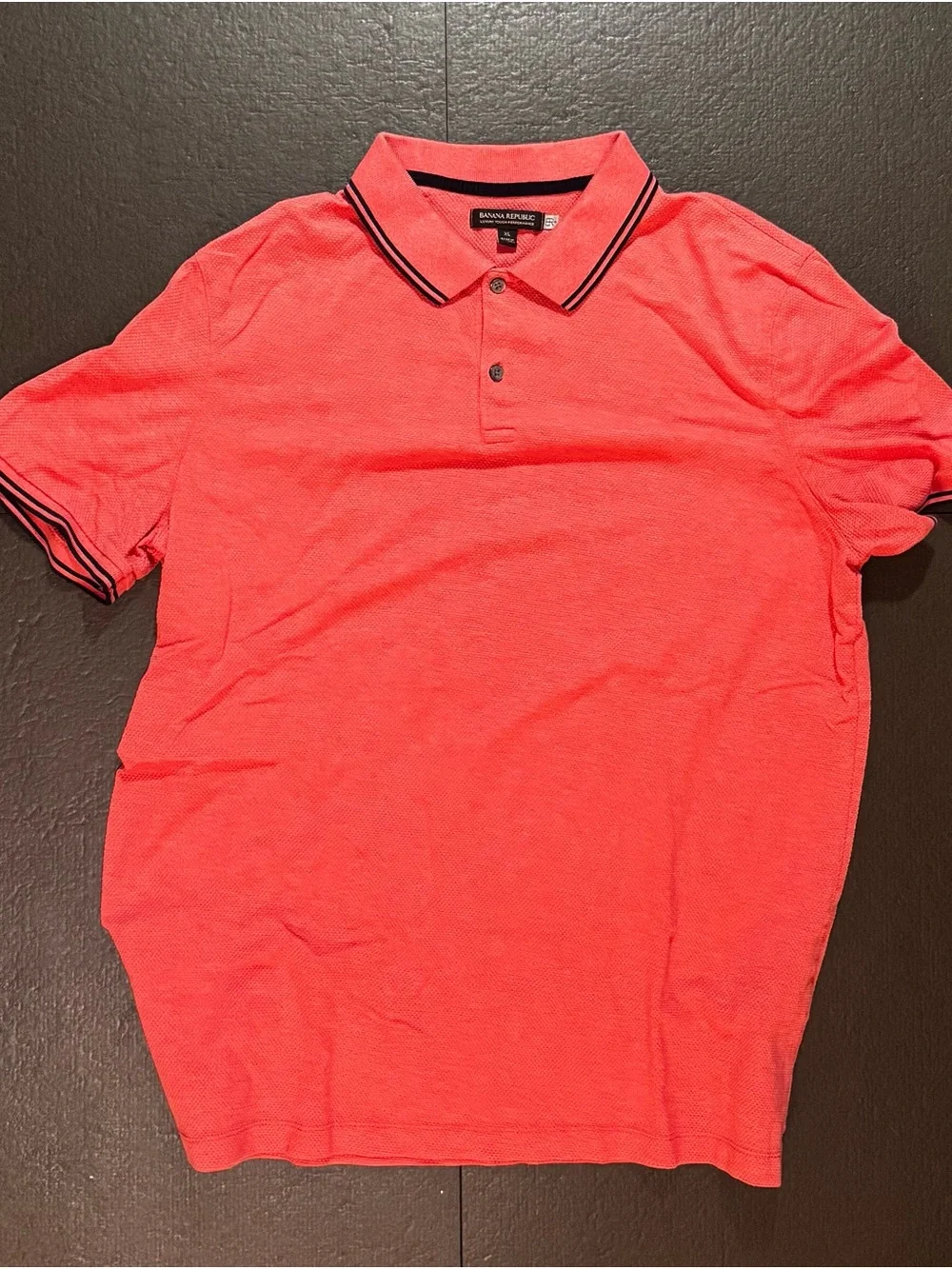 Banana Republic Men's Luxury Tou h Coral-Red Polo with Contrast Trim